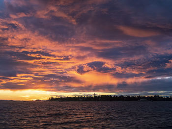 Scenic view of sea against dramatic sky