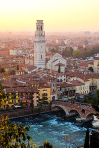 High angle view of bridge over river in city