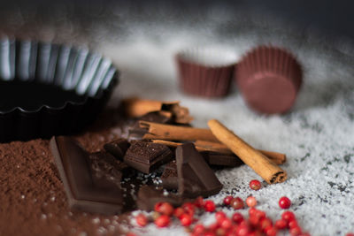 Close-up of chocolate cake on table