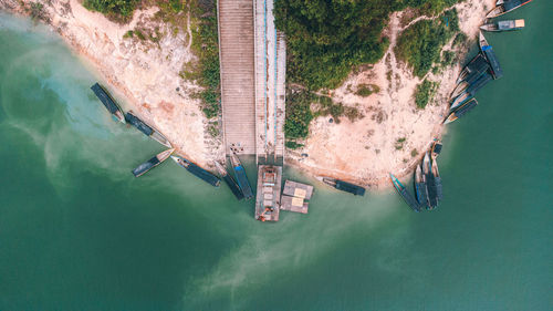 High angle view of boats in sea