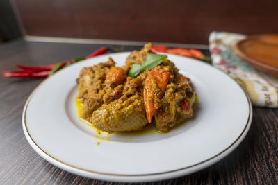 Close-up of food in plate on table