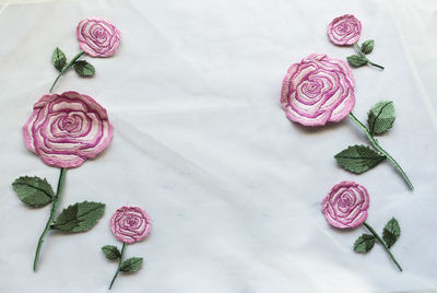 High angle view of roses on table