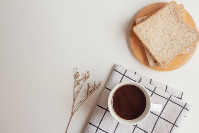 High angle view of breakfast on table