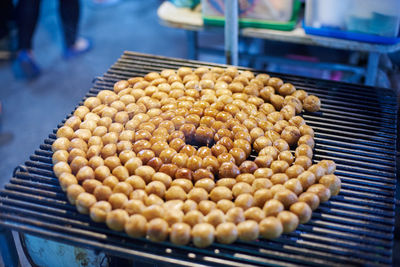 High angle view of eggs in container