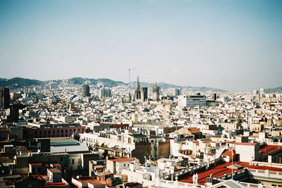 High angle view of townscape against clear sky