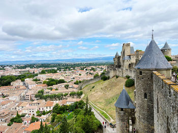 High angle view of townscape against sky