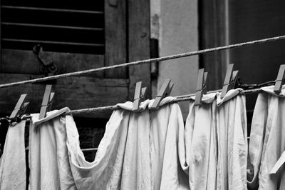 Low angle view of clothes hanging on rope