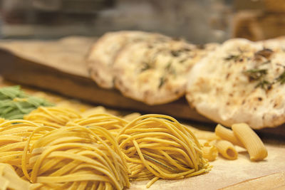 Close-up of pasta in plate on table