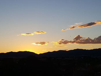 Scenic view of silhouette mountains against sky at sunset