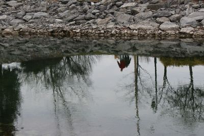 Reflection of trees in lake against sky