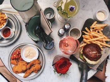 High angle view of food on table