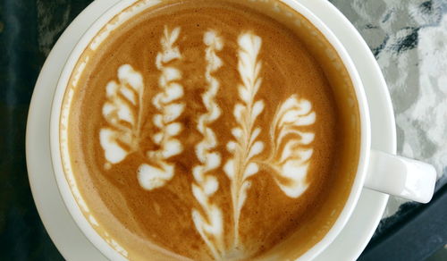 High angle view of cappuccino on table