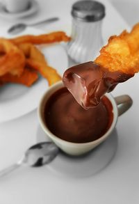 Close-up of dessert served on table