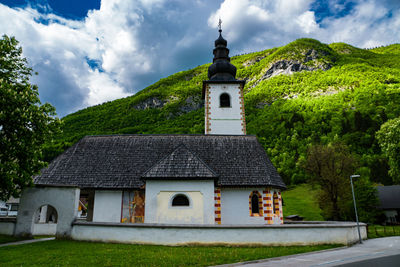 High angle view of church against sky