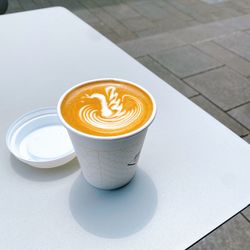 High angle view of coffee on table