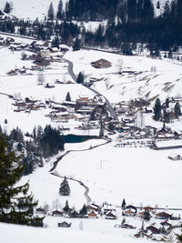 Aerial view of snow covered landscape