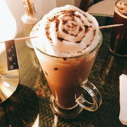 Close-up of coffee cup on table