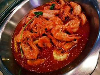 High angle view of noodles in bowl