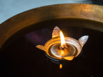 Close-up of lit tea light candle