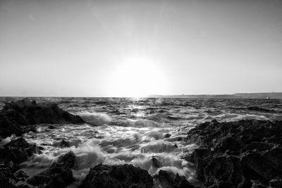 Scenic view of sea against clear sky