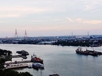 High angle view of boats in river