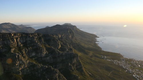 Scenic view of sea against clear sky during sunset