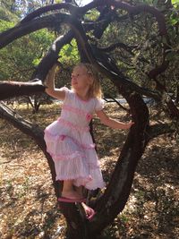 Full length of woman standing on tree