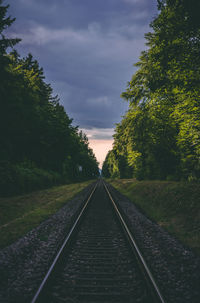 Railroad tracks by trees against sky