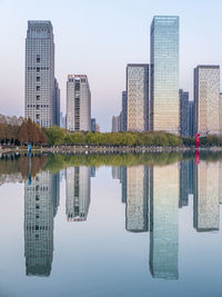 Reflection of buildings in water