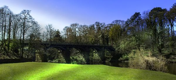 Arch bridge in park against clear sky