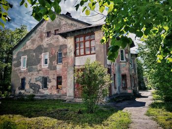 House by trees and plants in city