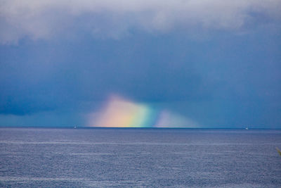 Scenic view of rainbow over sea against sky