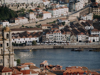 High angle view of buildings in city