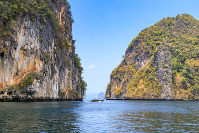 Mountain cliff wall and channel at pak ka island in andaman sea, krabi, thailand