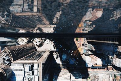 Close-up of railway bridge in city