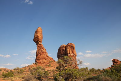 Low angle view of rock formation against sky