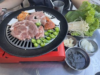 High angle view of food on table