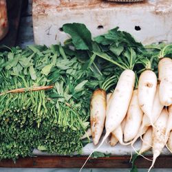 High angle view of vegetables for sale in market