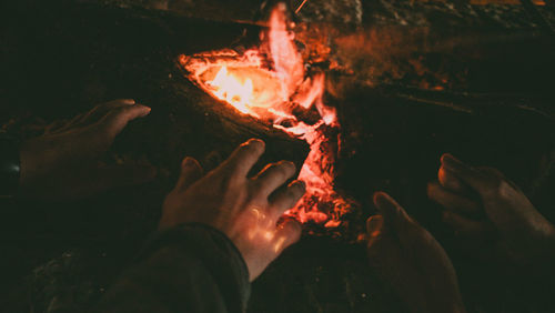 High angle view of bonfire at night