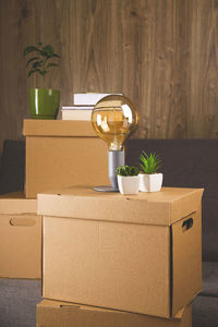 Moving concept with things folded in a box