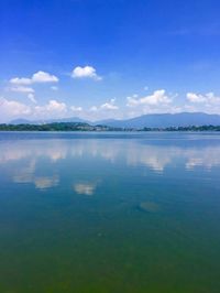 Scenic view of sea against blue sky