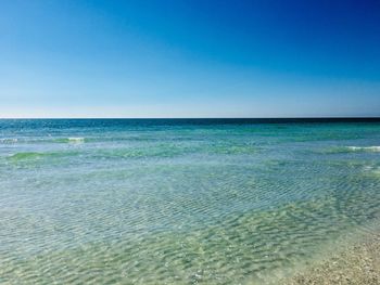 Scenic view of sea against clear blue sky