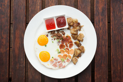 Directly above shot of breakfast served on table