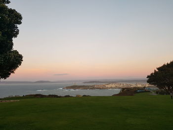 Scenic view of sea against clear sky