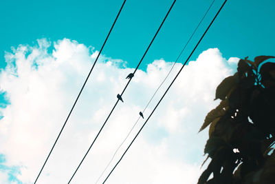 Low angle view of silhouette cables against sky