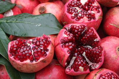 High angle view of fresh pomegranates at market stall