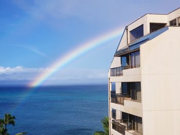 Scenic view of rainbow over sea against sky