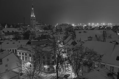 Built structures on snow covered landscape