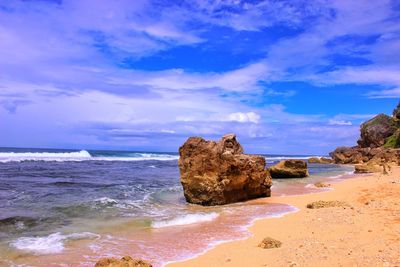 Scenic view of sea against cloudy sky