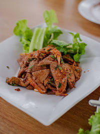 Close-up of food in plate on table